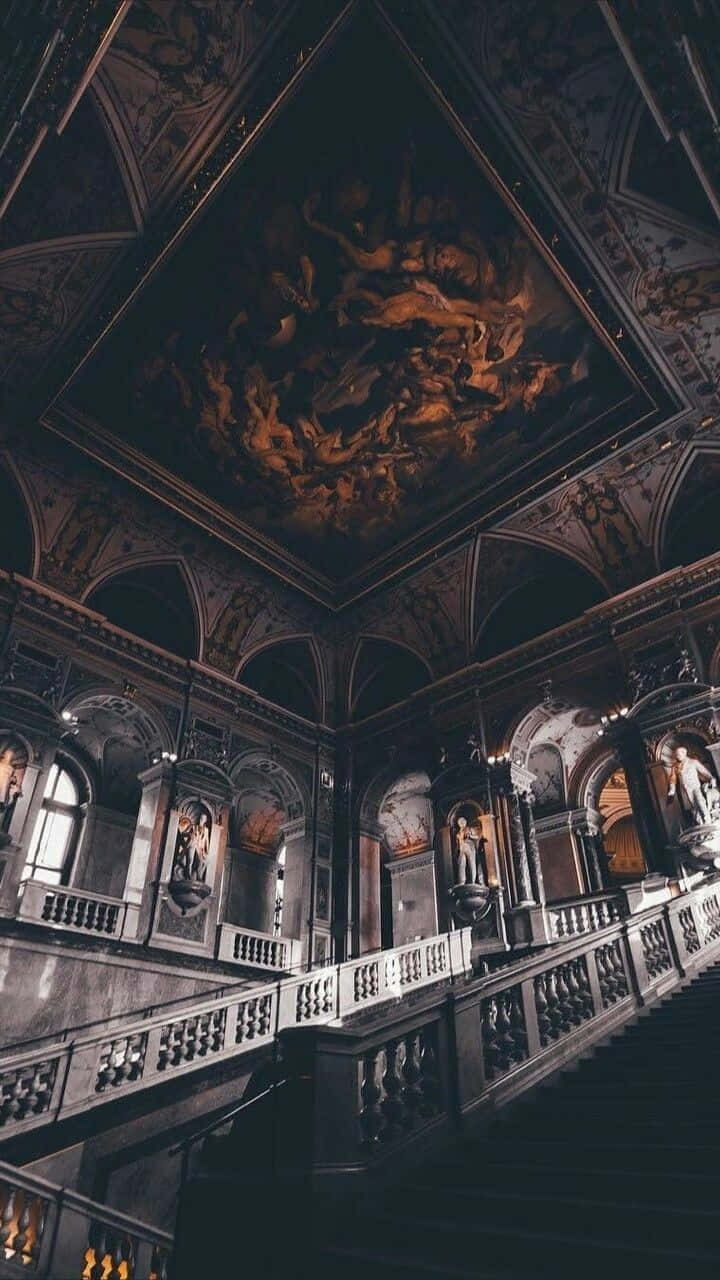 Baroque, grand staircase, ornate ceiling fresco, HD Phone Wallpaper