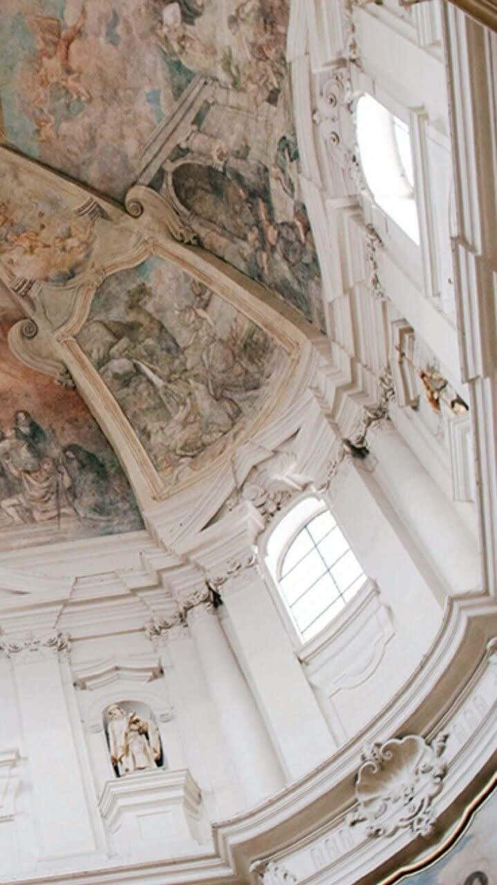 baroque ceiling fresco, ornate baroque church interior, frescoed ceilings, HD Phone Wallpaper