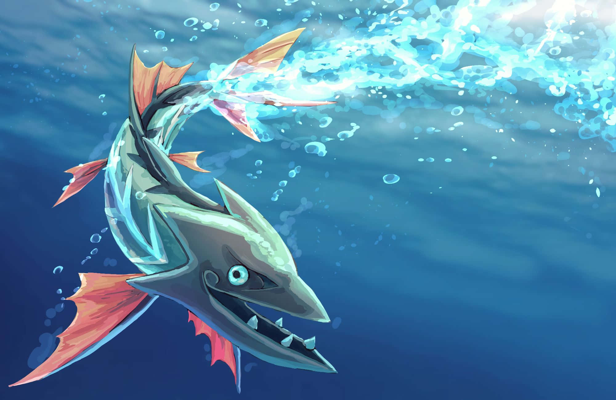 Barraskewda, orange fins, blue water, Full HD Desktop Wallpaper