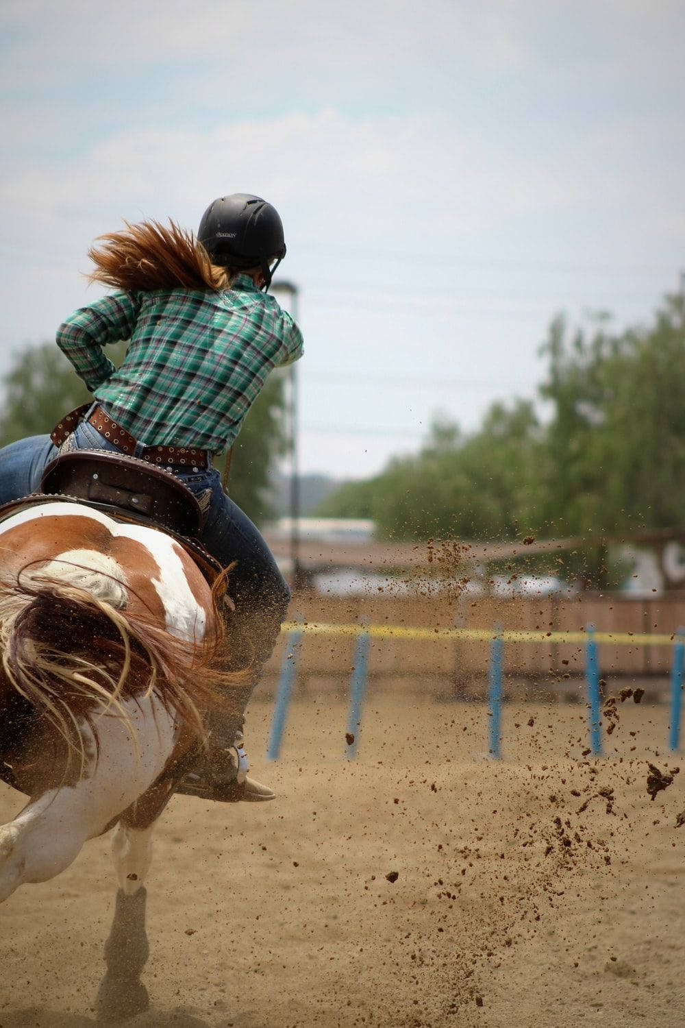 barrel racing, pinto horse, plaid shirt, HD Phone Wallpaper