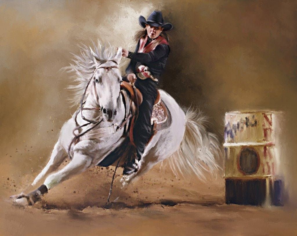 Barrel Racing, black hat, white horse, SD Desktop Wallpaper