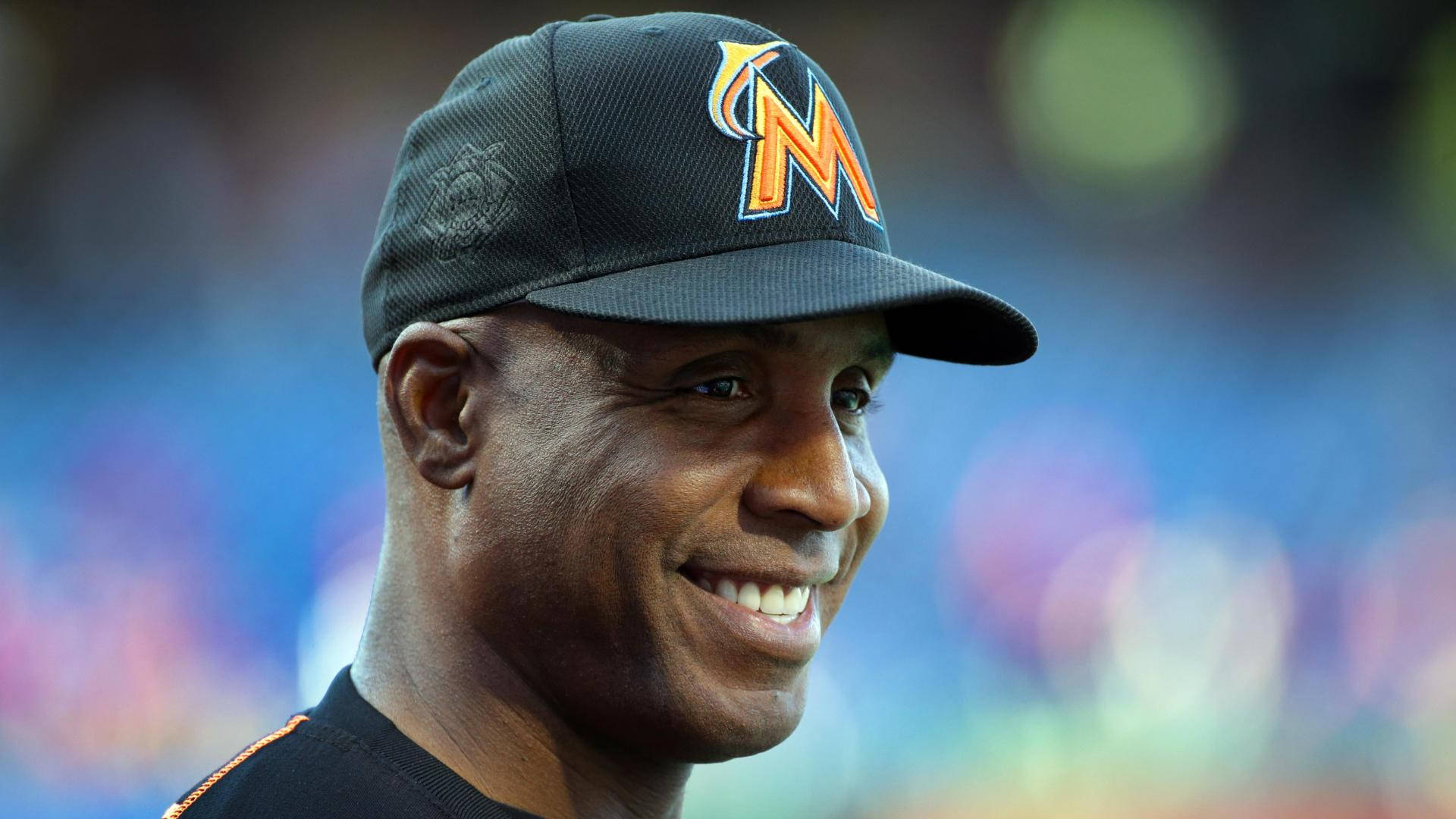 Barry Bonds, black Miami Marlins cap, stadium lights, Full HD Desktop Wallpaper