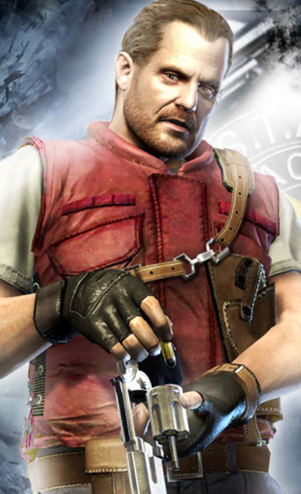Barry Burton, red vest, leather gloves, HD Phone Wallpaper