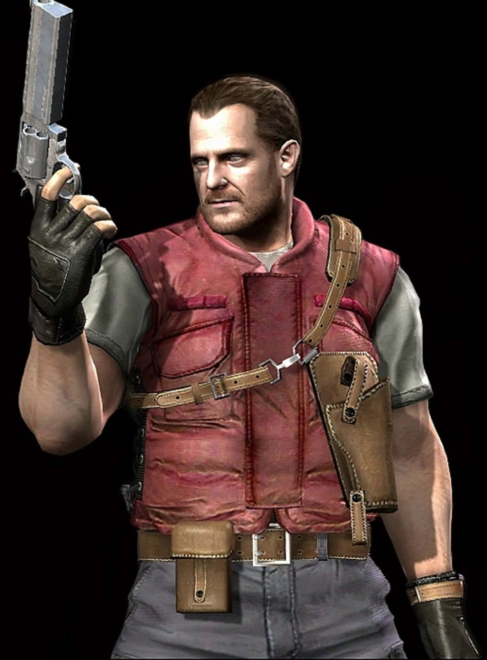 Barry Burton, red vest, leather gear, HD Phone Wallpaper