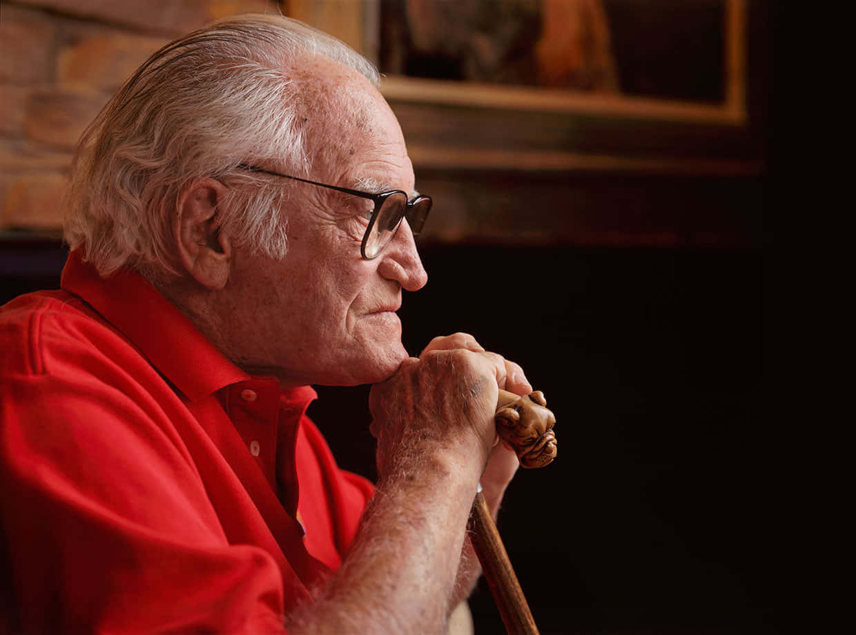 Barry Goldwater, red shirt, carved wooden cane, SD Desktop Wallpaper