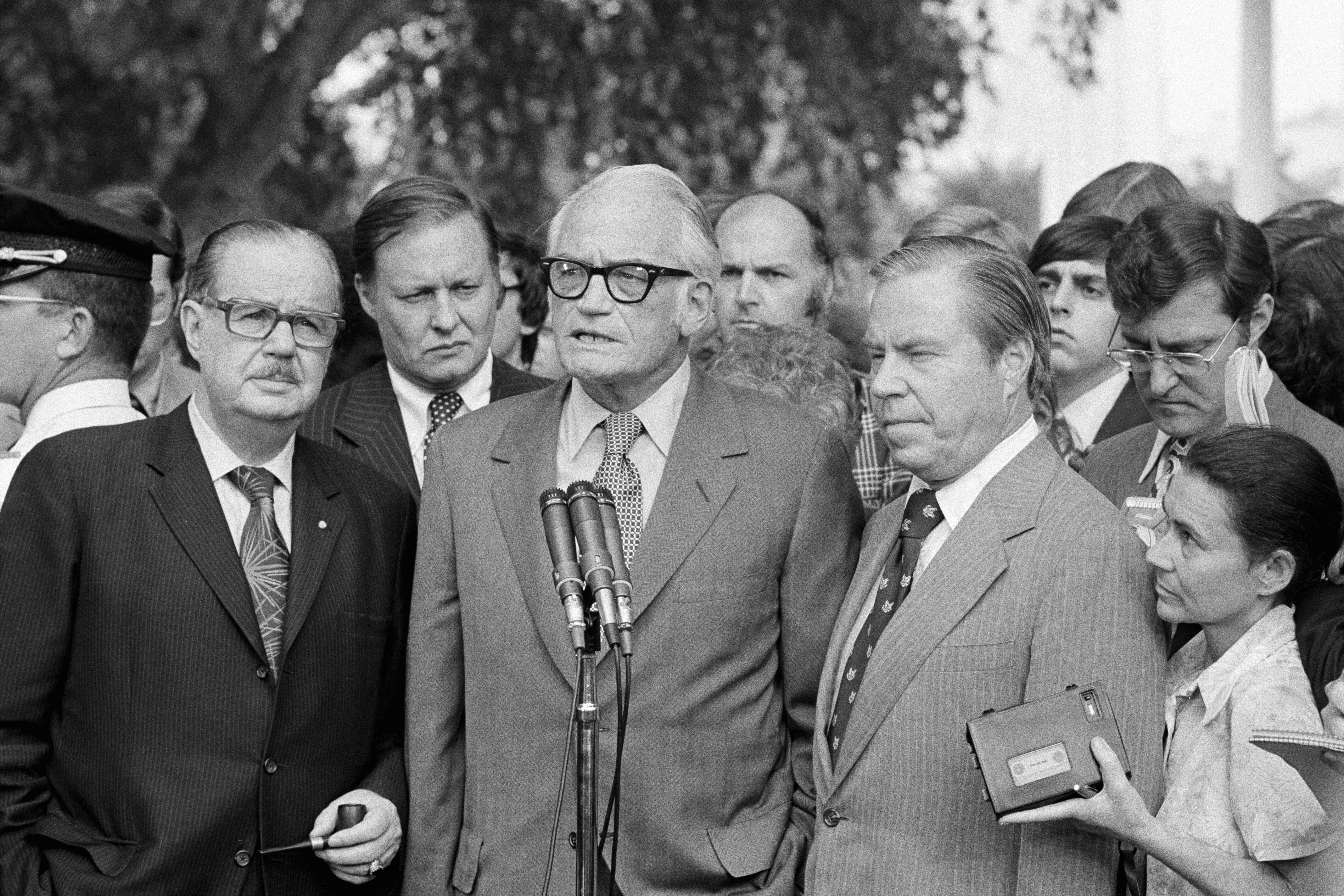 Barry Goldwater, glasses, microphones, 5K Desktop Wallpaper
