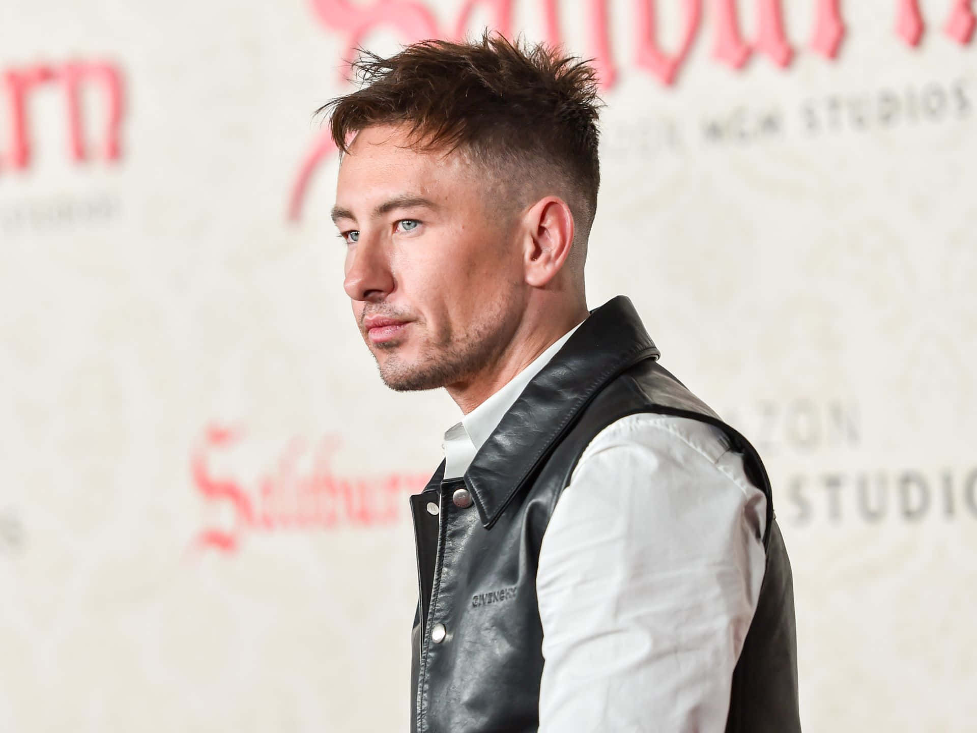 Barry Keoghan, black leather vest, white shirt, Full HD Desktop Wallpaper