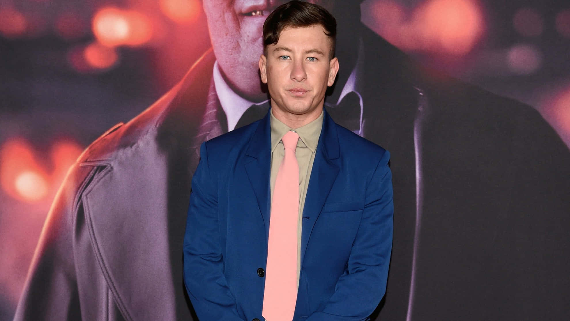 Barry Keoghan, blue suit, pink tie, Full HD Desktop Wallpaper