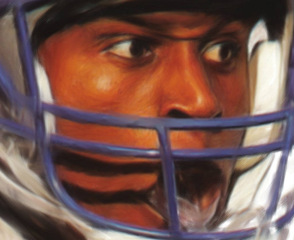 Barry Sanders, blue helmet visor, oil painting, SD Desktop Wallpaper