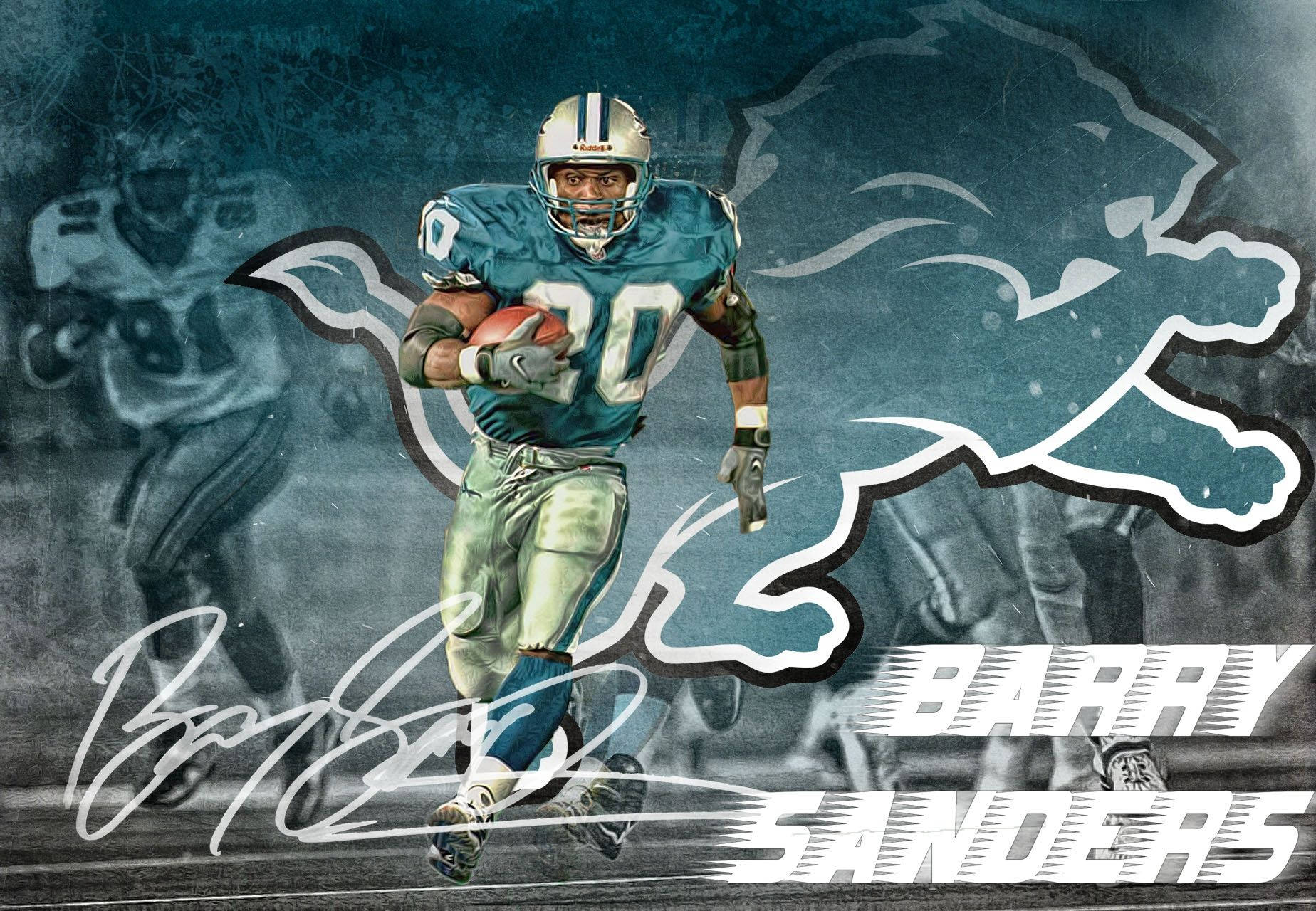Barry Sanders, teal uniform, roaring lion logo, HD Desktop Wallpaper