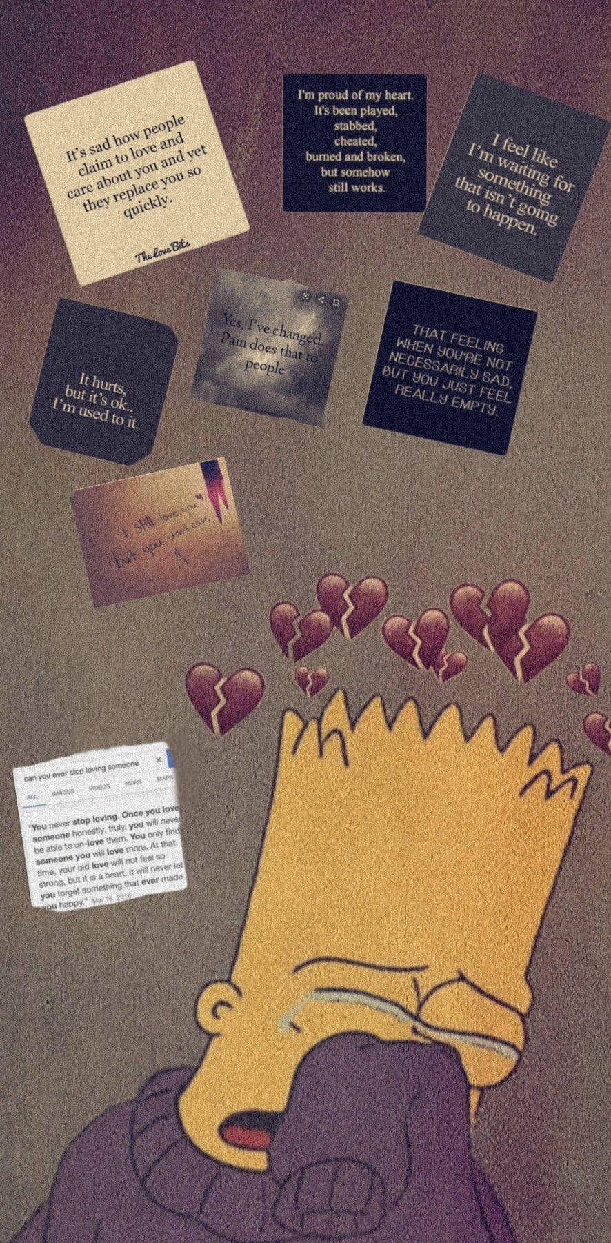 Bart Simpson, broken hearts, handwritten notes, HD Phone Wallpaper