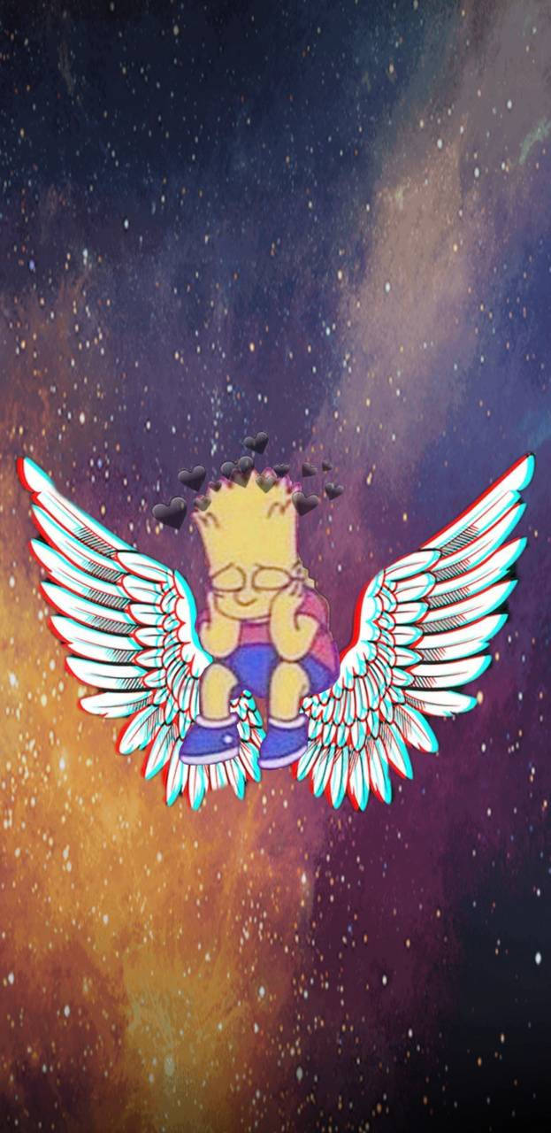 Bart Simpson, angel wings, cosmic nebula, HD Phone Wallpaper