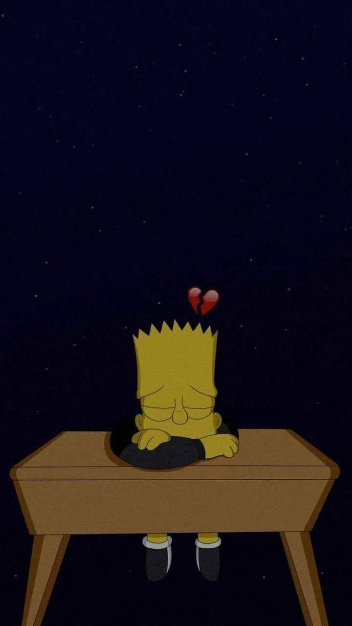 Bart Simpson, wooden desk, starry night sky, HD Phone Wallpaper