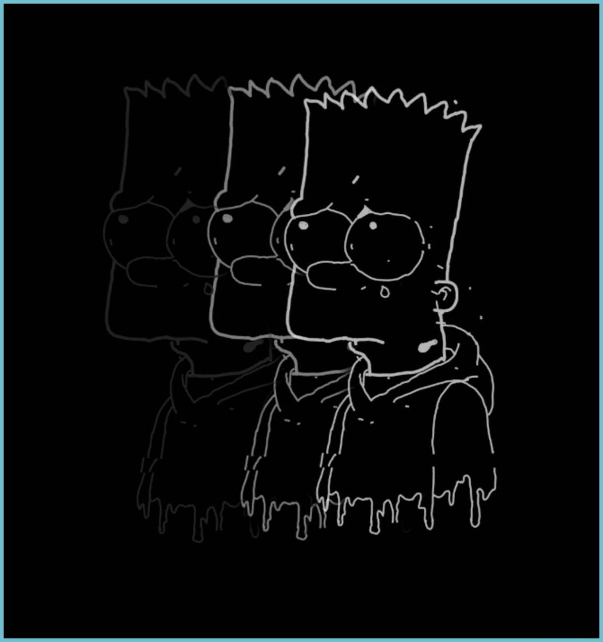 Bart Simpson, Sad Boy Bart, white line drawing, Full HD Phone Wallpaper