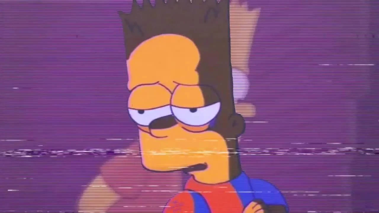 Bart Simpson, tired eyes, glitchy purple background, HD Desktop Wallpaper
