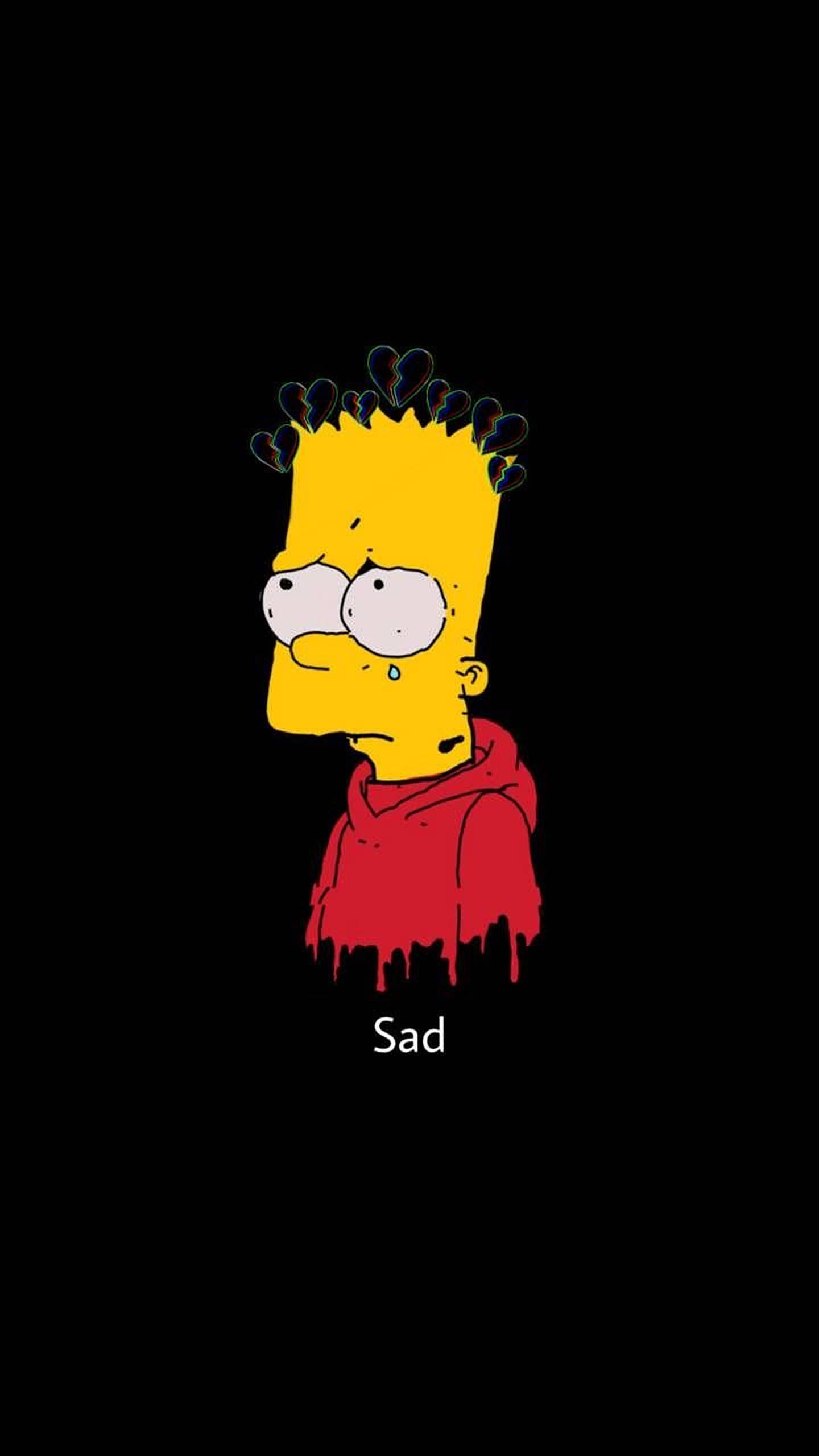 Bart Simpson, red hoodie, tears, 2K Phone Wallpaper