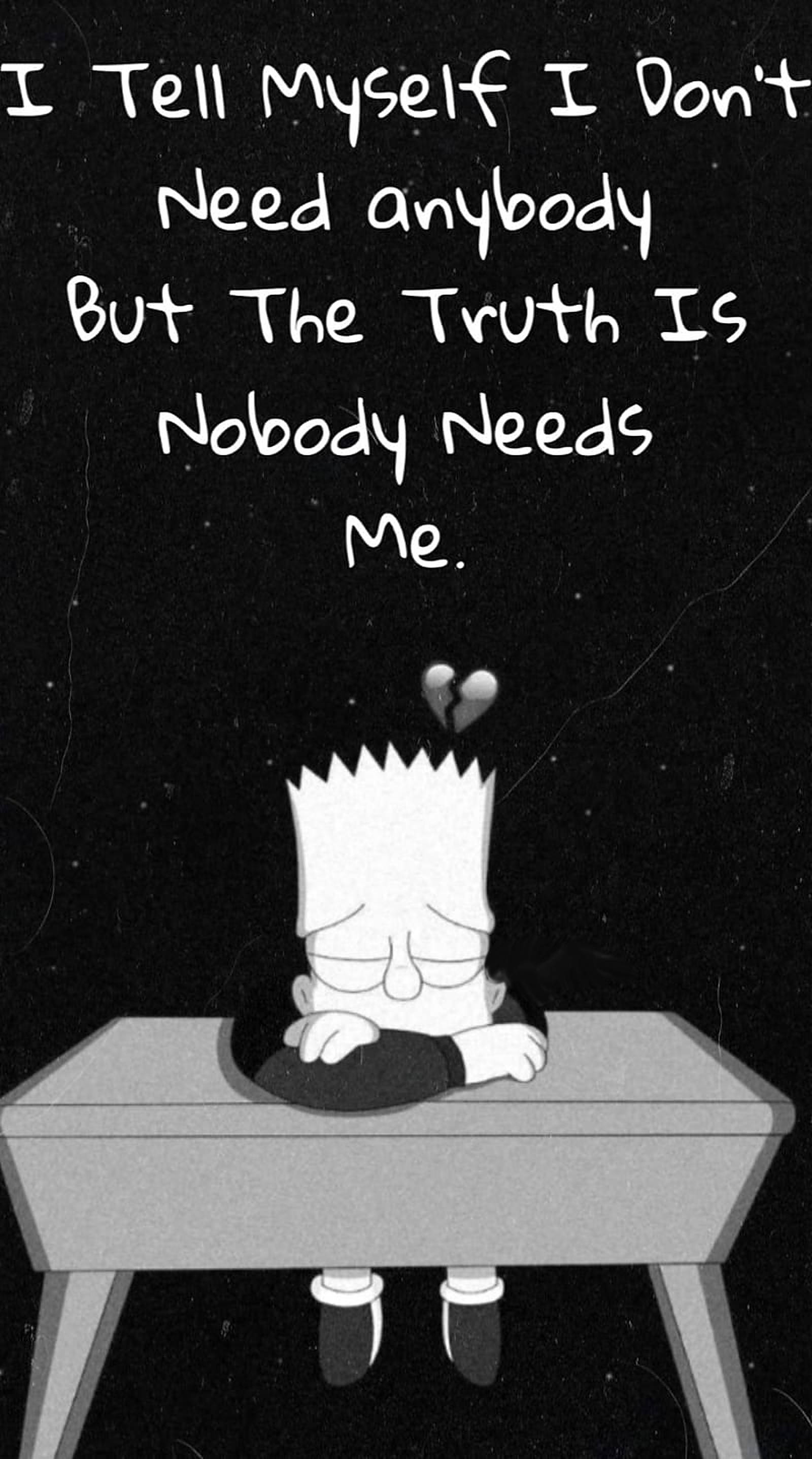 Bart Simpson, broken heart, starry black background, 2K Phone Wallpaper