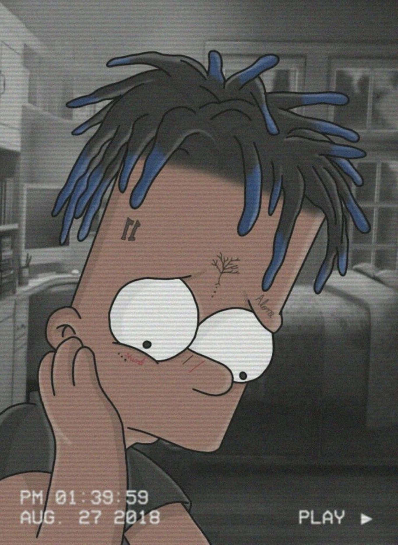 Bart Simpson, blue-tipped dreadlocks, tattoos, HD Phone Wallpaper