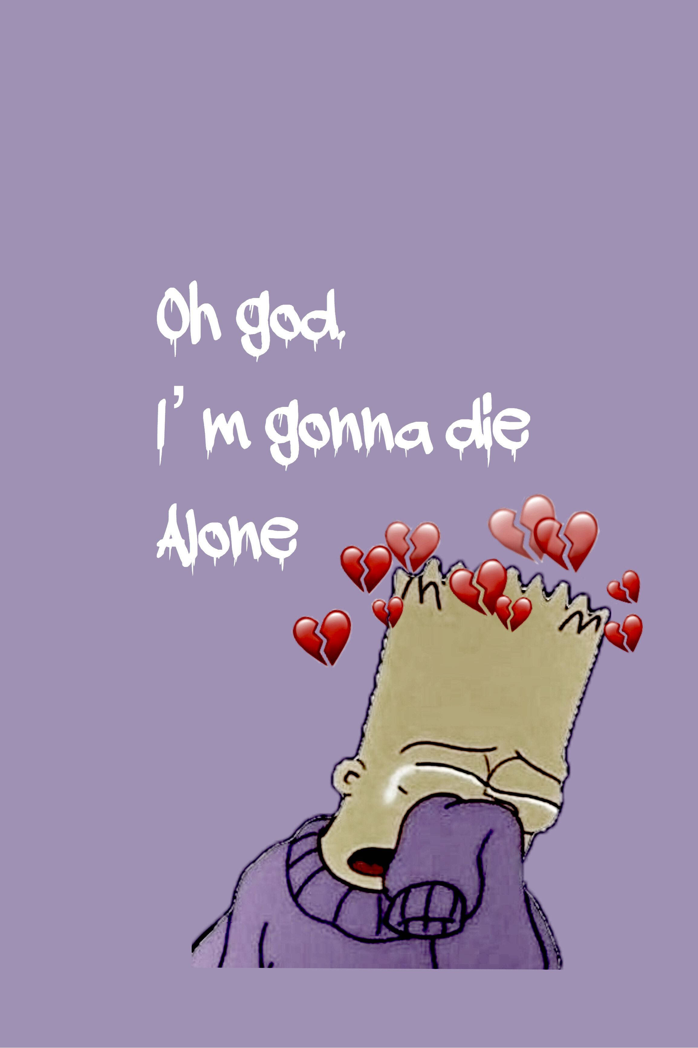 Bart Simpson, broken hearts, purple background, 2K Phone Wallpaper