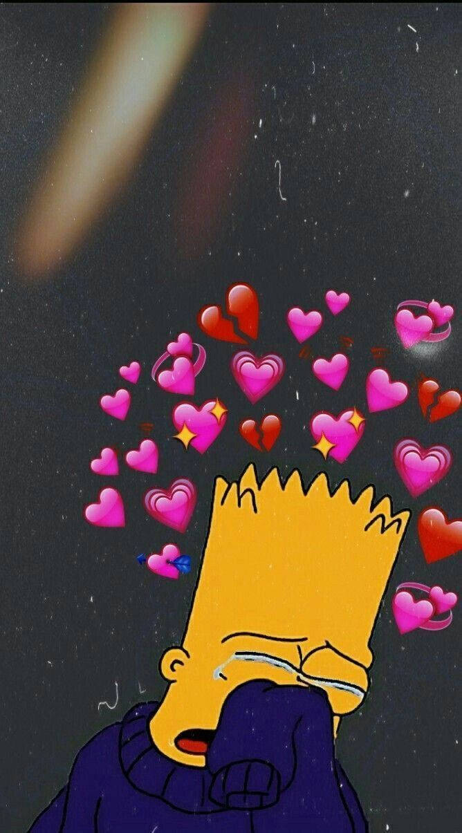 Bart Simpson, crying, hearts, SD Phone Wallpaper