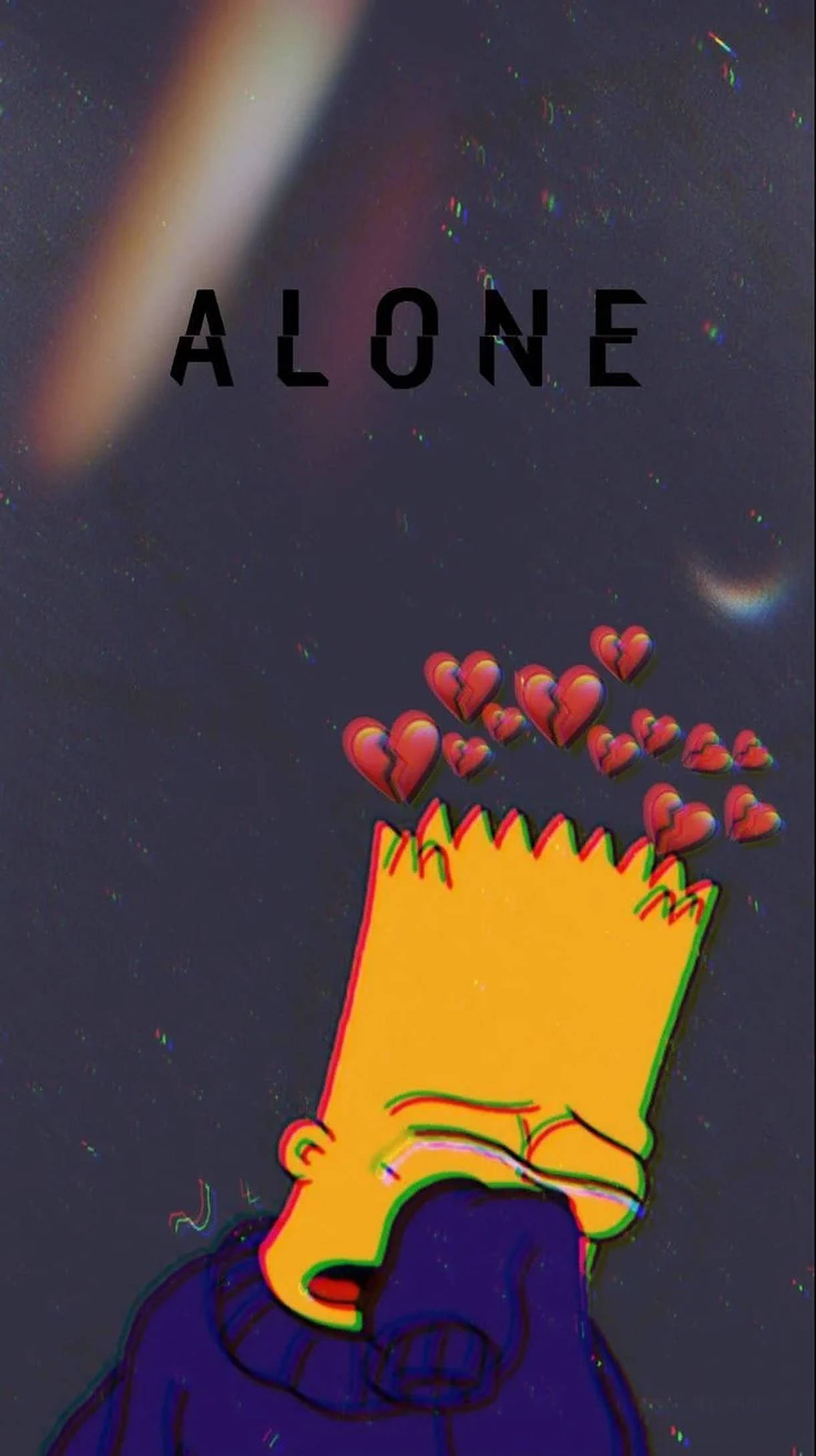 Bart Simpson, broken hearts, starry cosmic background, Full HD Phone Wallpaper