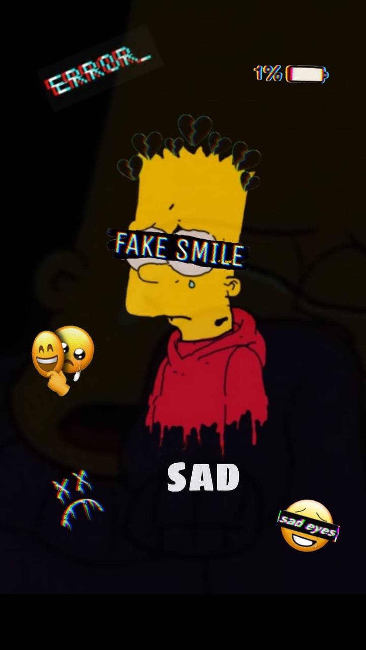 Bart Simpson, sad eyes, fake smile, Full HD Phone Wallpaper