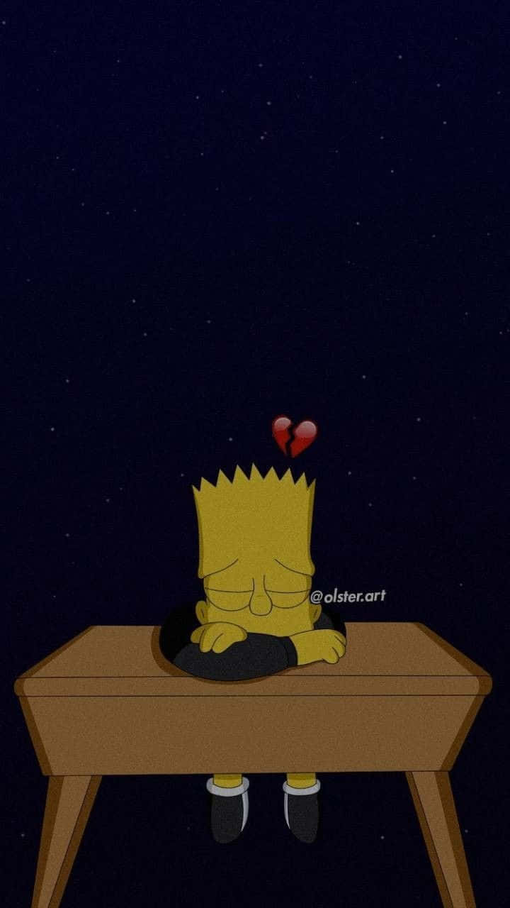 Bart Simpson, starry night sky, broken heart, HD Phone Wallpaper