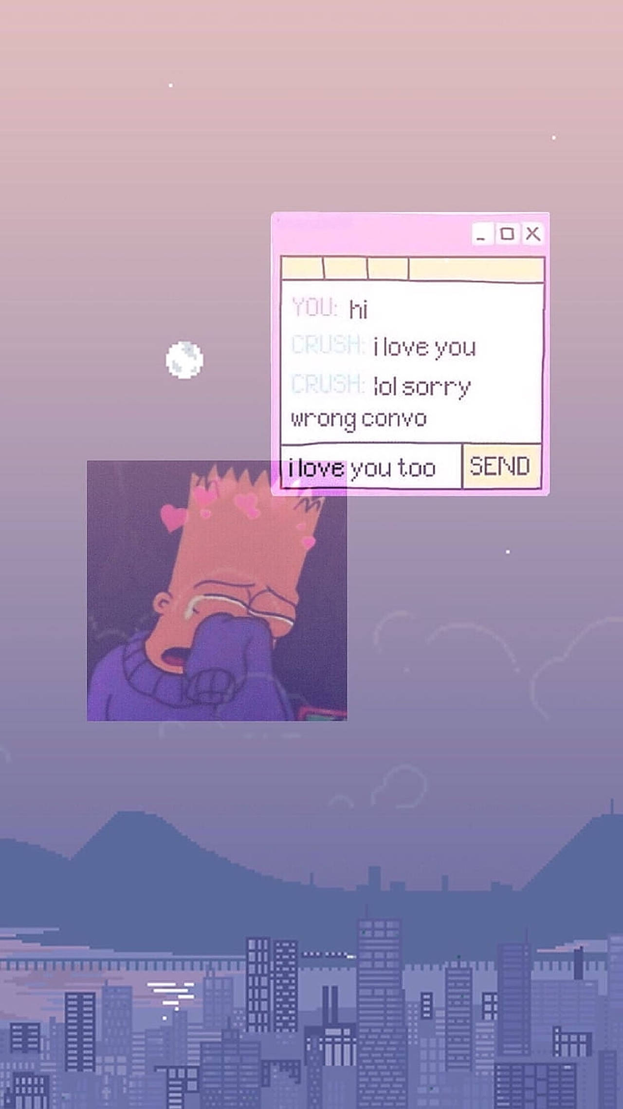 Bart Simpson, purple cityscape, dusk, Full HD Phone Wallpaper