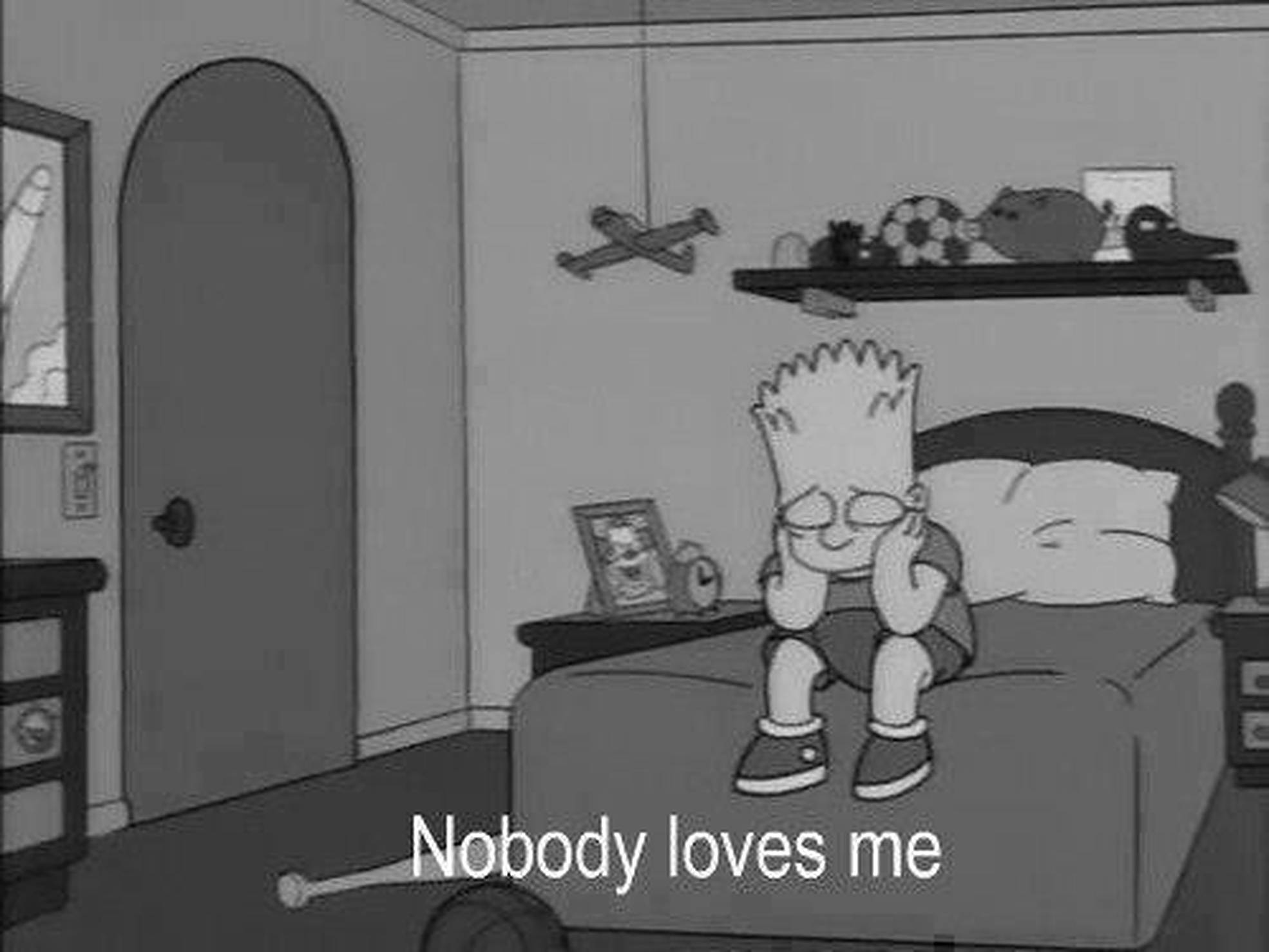Bart Simpson, grayscale, bed, Full HD Desktop Wallpaper