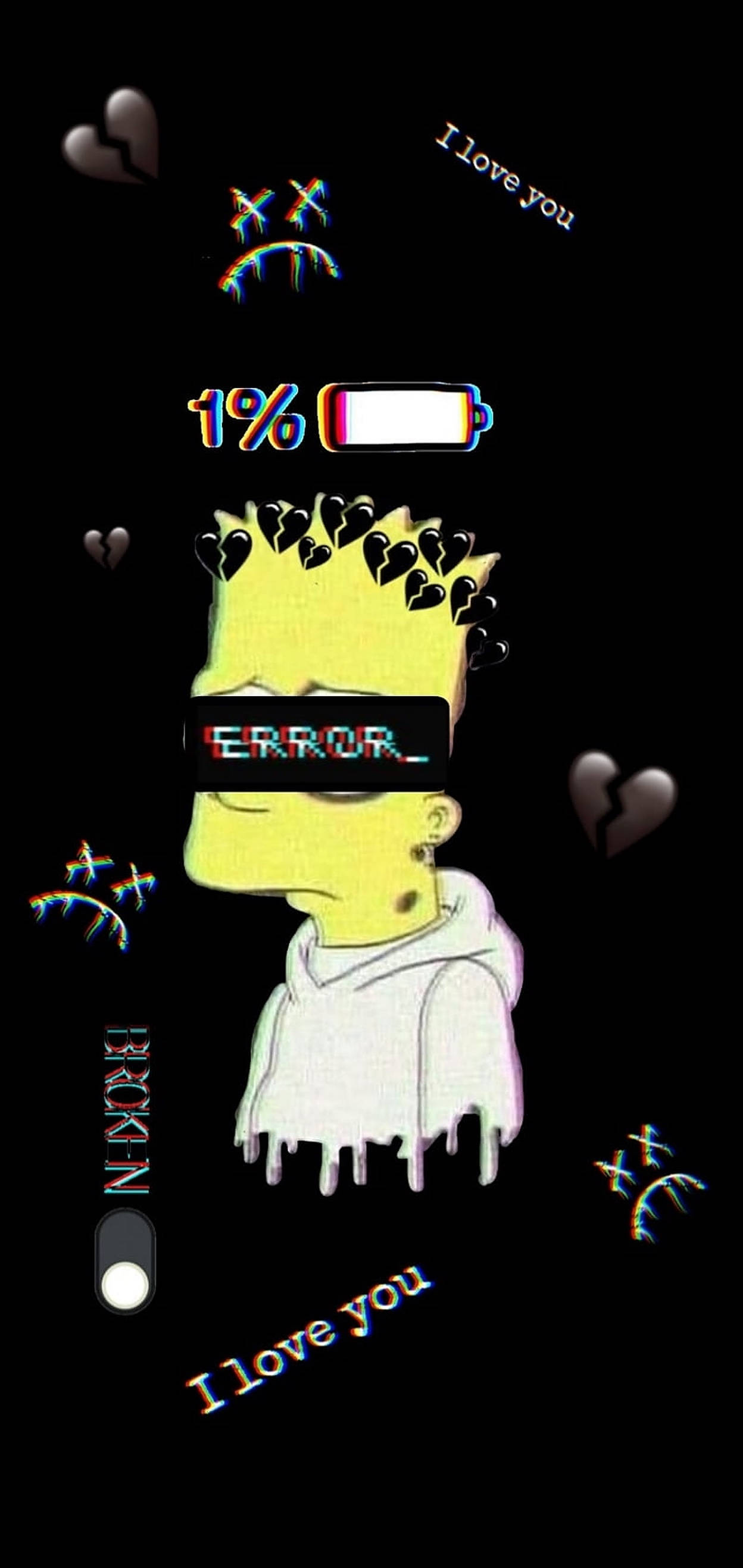 Bart Simpson, 1% battery, error message, 2K Phone Wallpaper