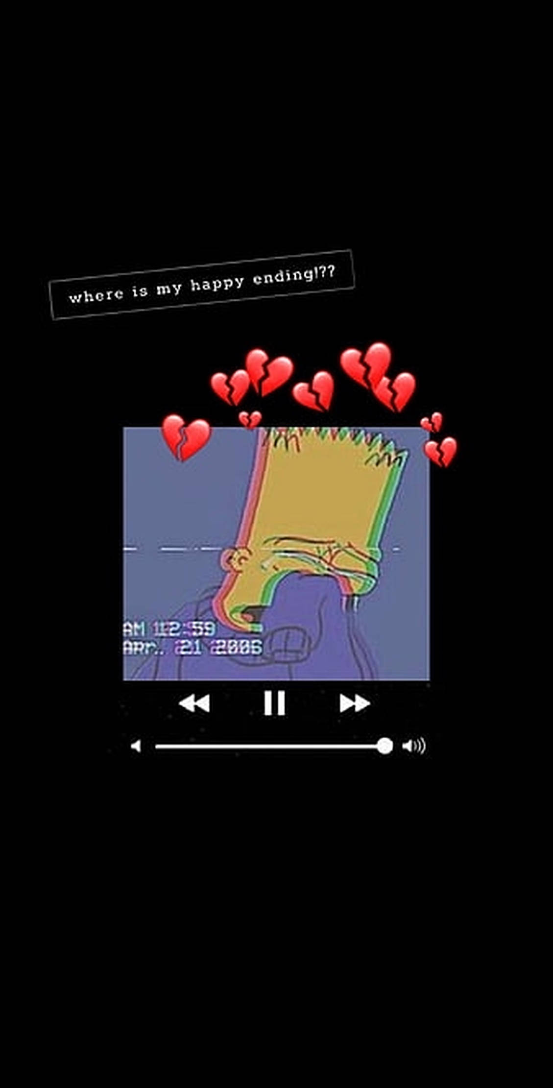 Bart Simpson, glitchy video player screen, broken hearts, Full HD Phone Wallpaper