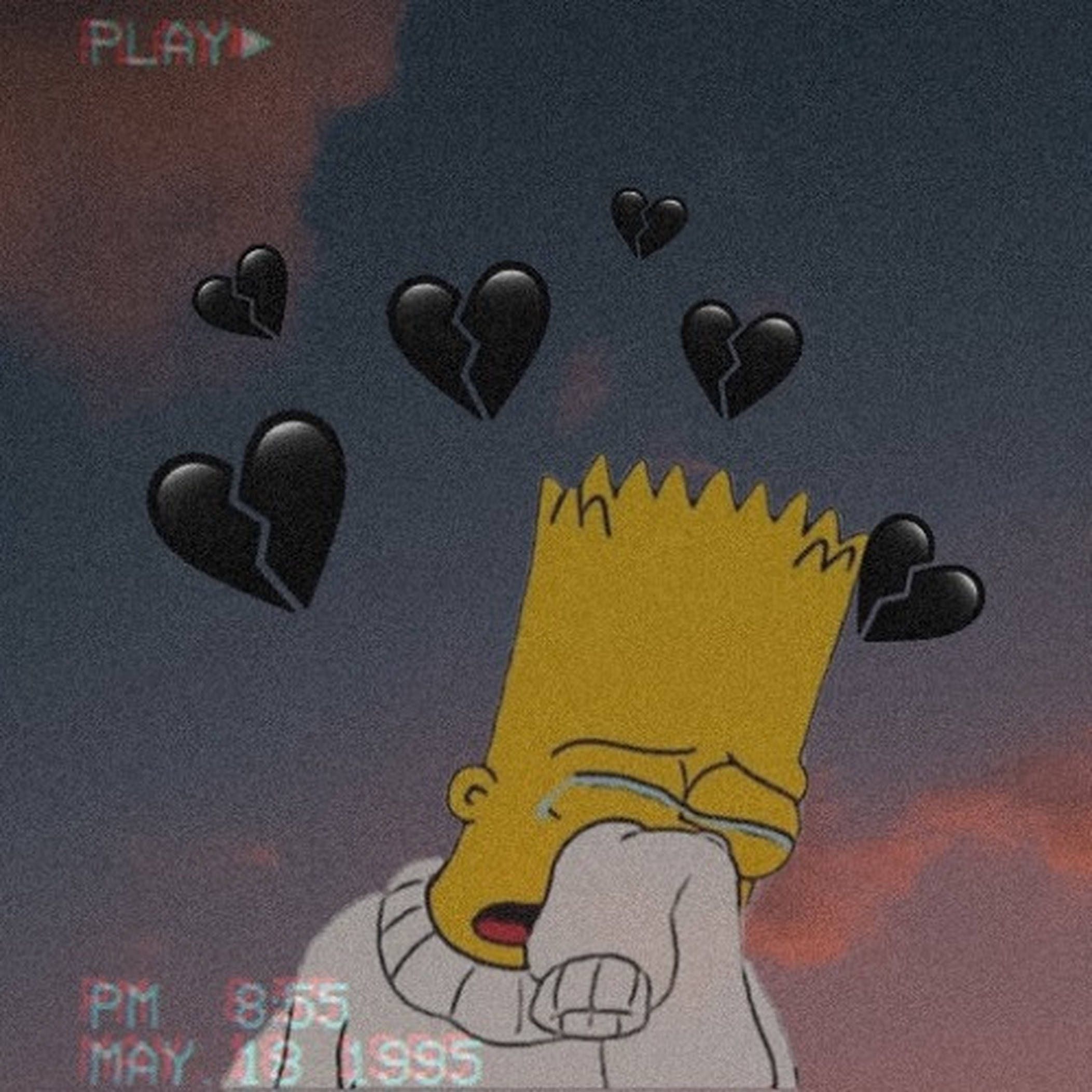 Bart Simpson, black heart emoji, twilight sky, Full HD Desktop Wallpaper