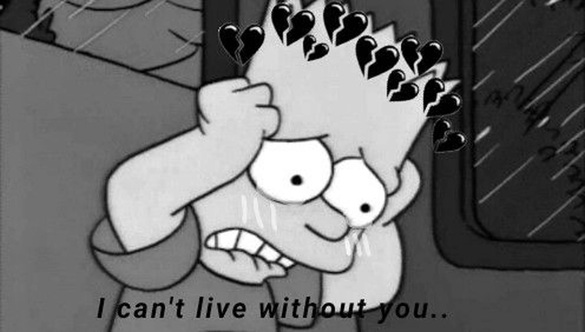 Bart Simpson, grayscale, broken hearts, Full HD Desktop Wallpaper