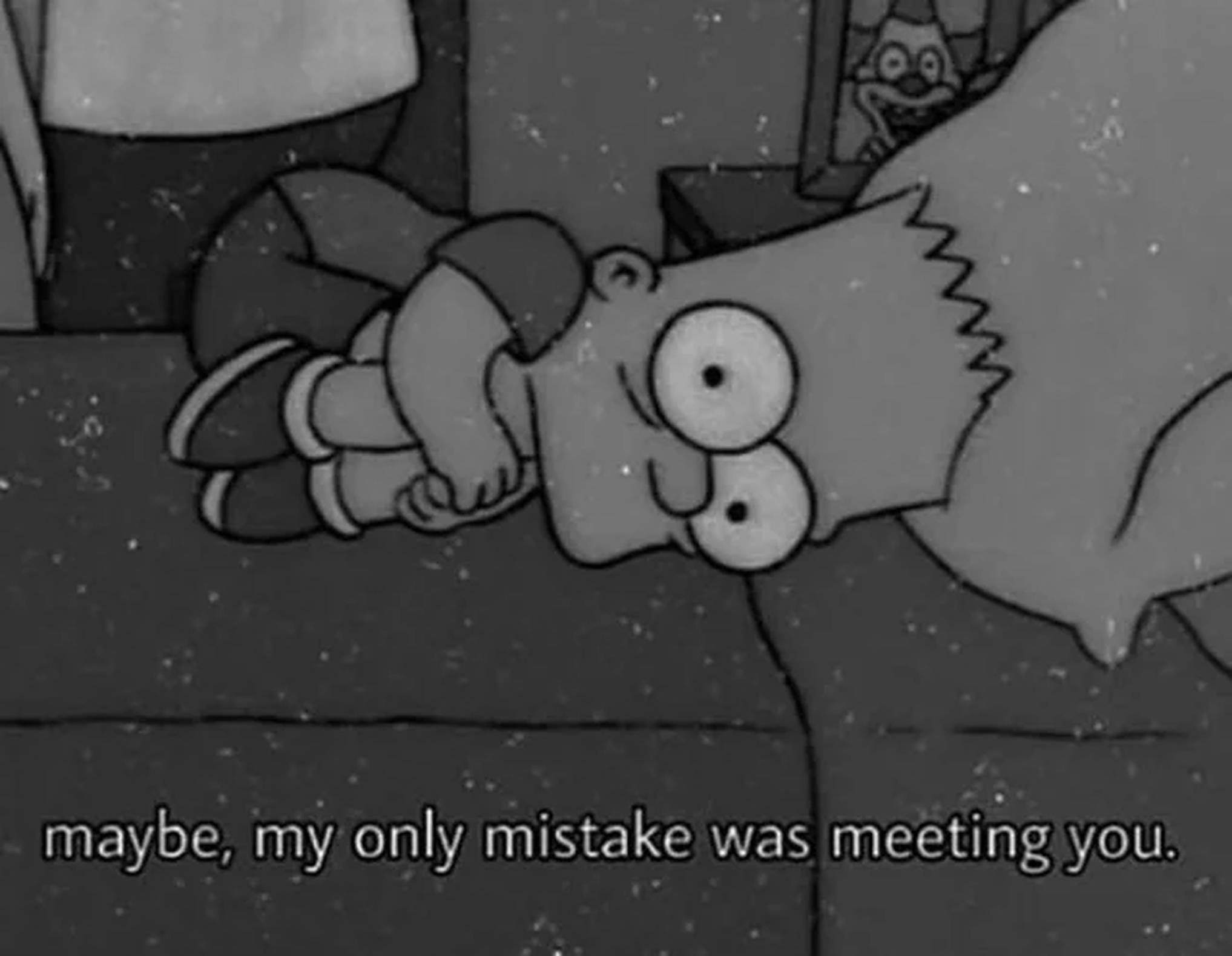 Bart Simpson, grainy black and white scene, curled up, Full HD Desktop Wallpaper