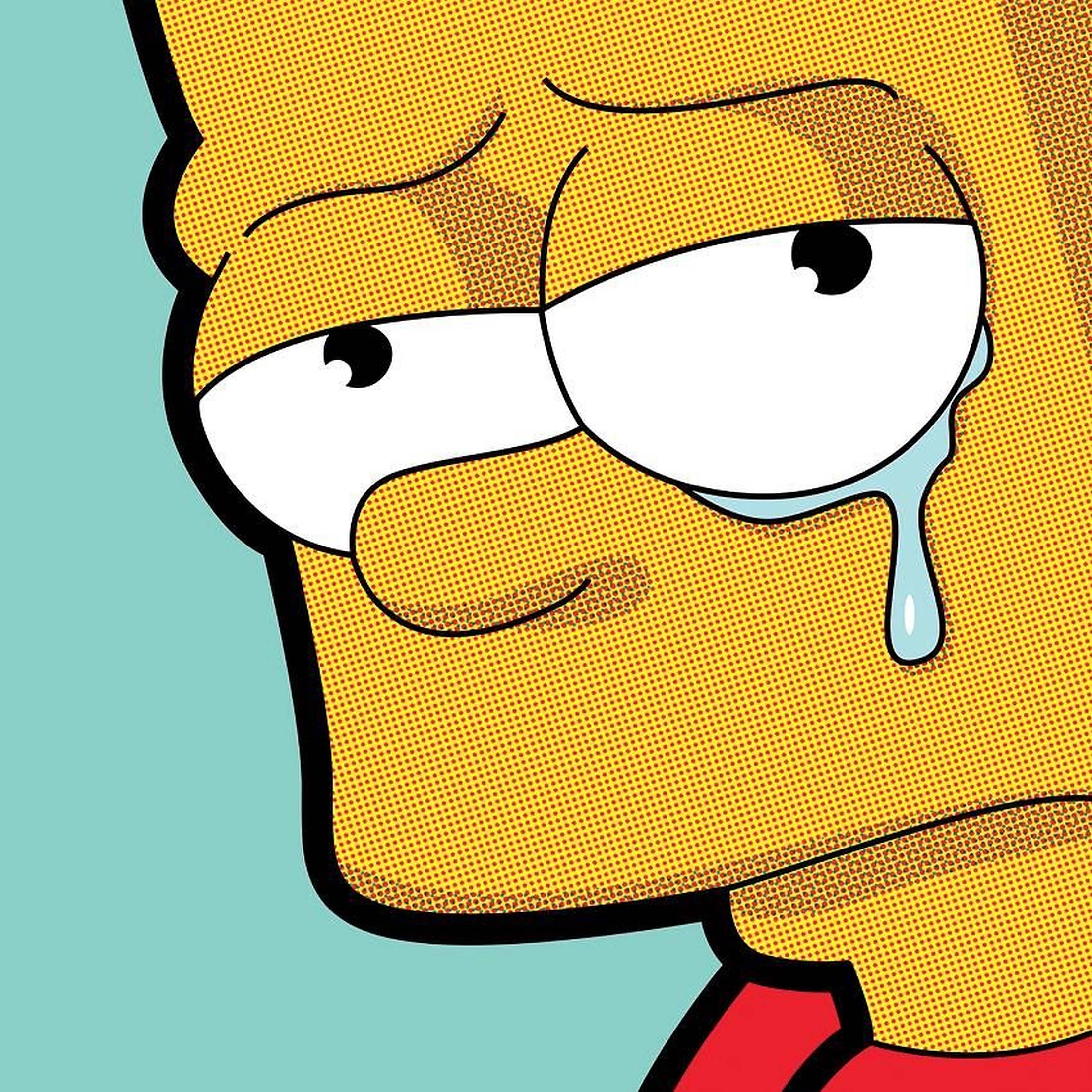Bart Simpson, teal background, single tear, Full HD Desktop Wallpaper
