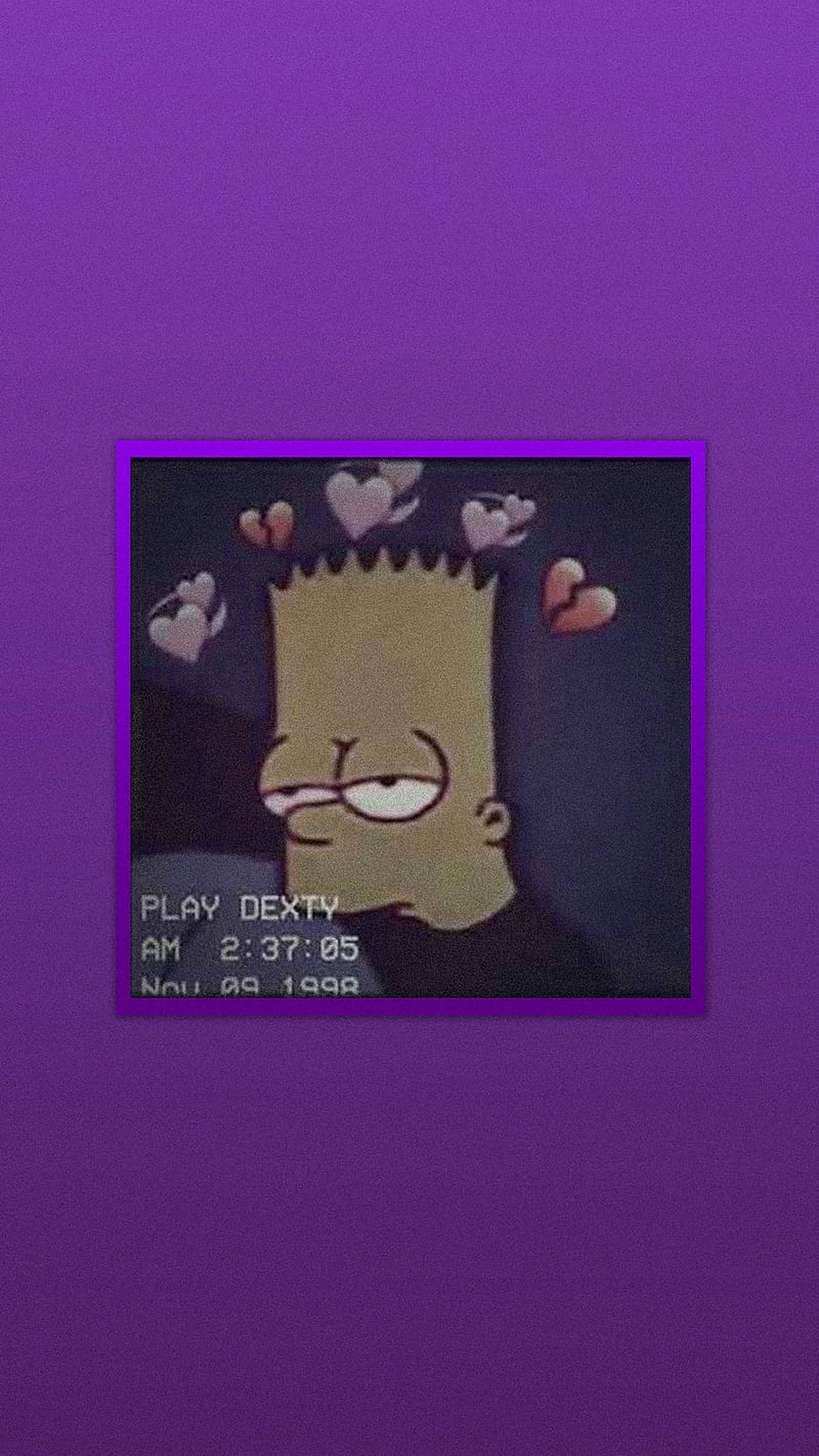 Bart Simpson, purple aesthetic, hearts floating around his head, Full HD Phone Wallpaper