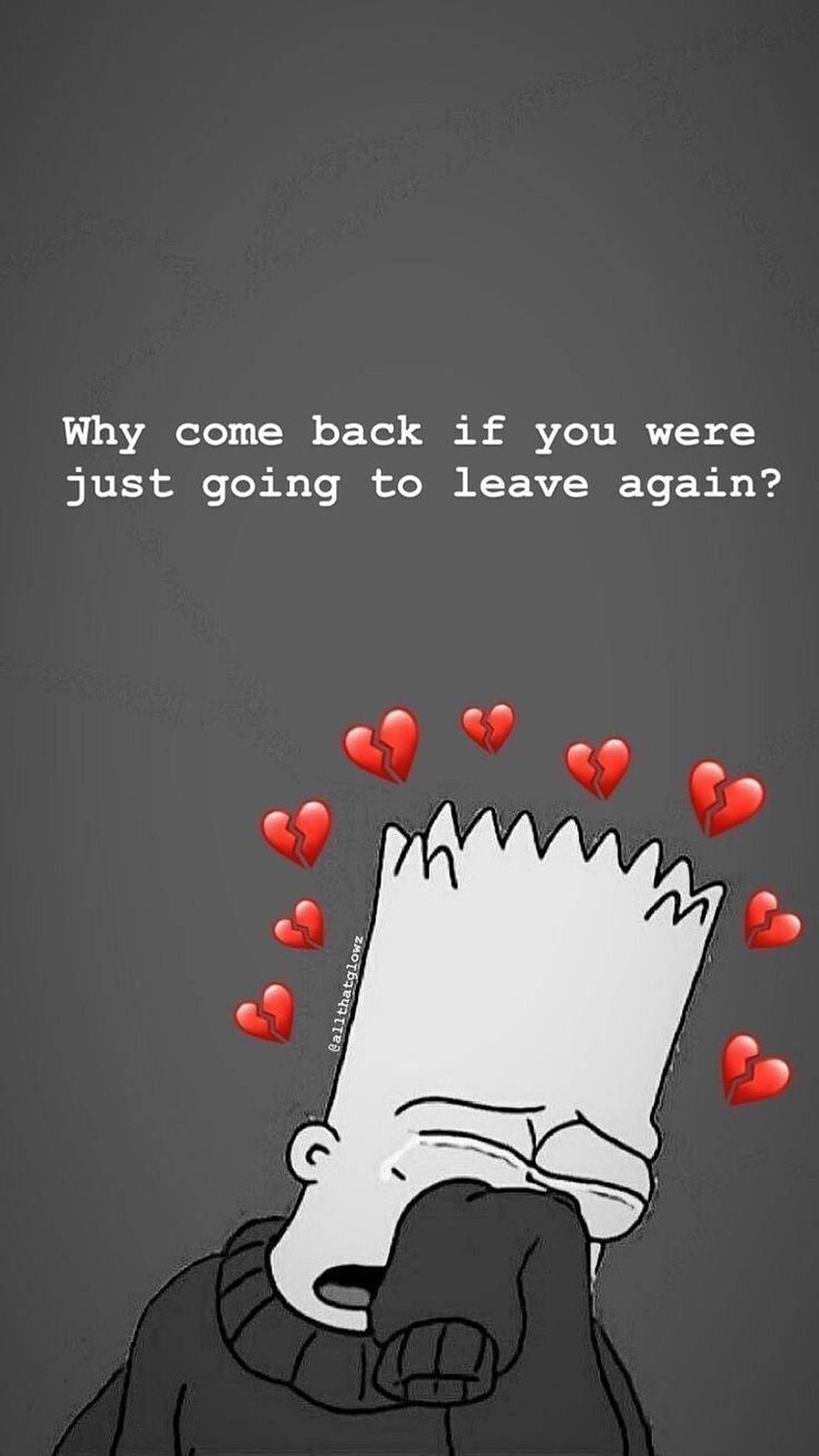 Bart Simpson, broken hearts, gray background, 2K Phone Wallpaper