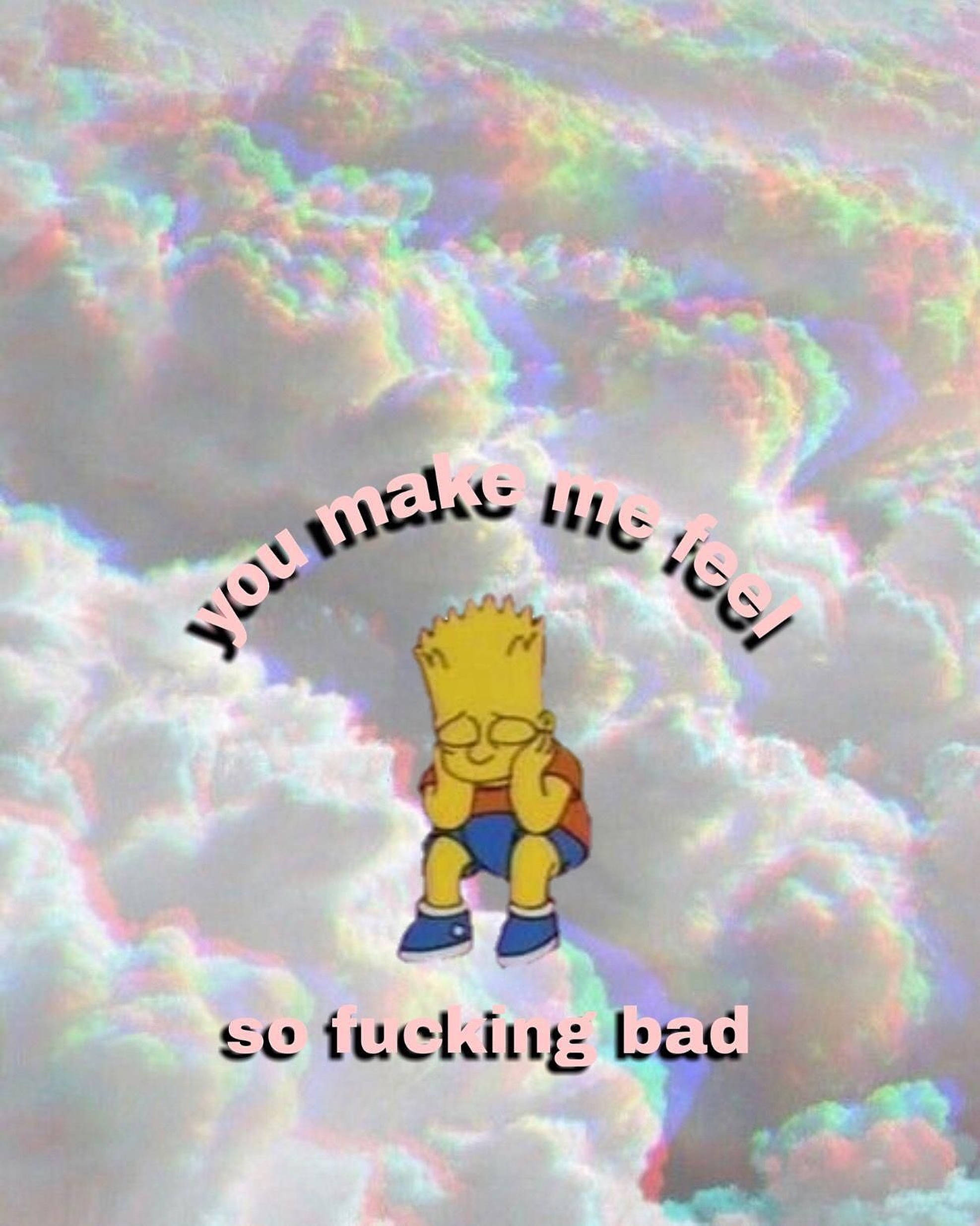 Bart Simpson, iridescent clouds, text overlay, Full HD Phone Wallpaper