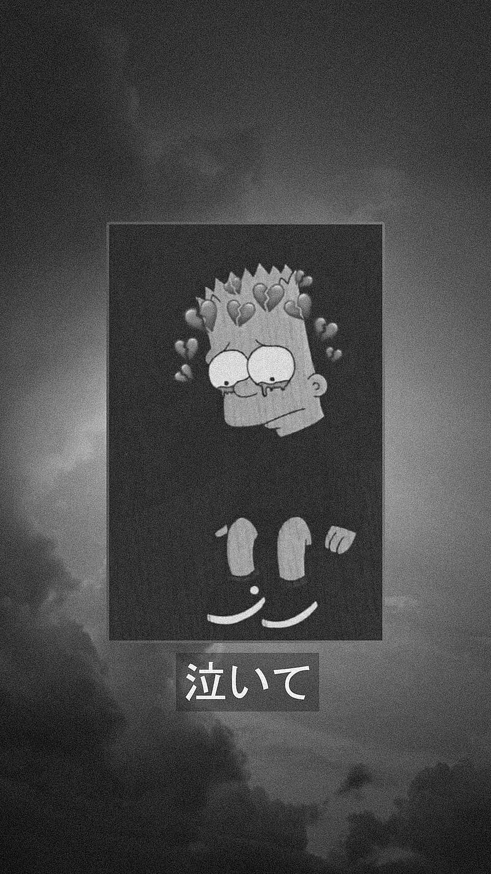 Bart Simpson, grayscale, heart-shaped tears, 2K Phone Wallpaper