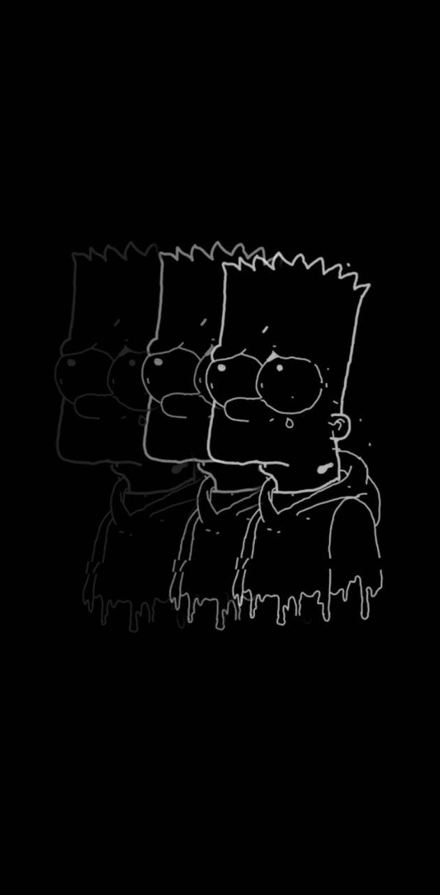 Bart Simpson, ghostly white line drawings, solid black background, HD Phone Wallpaper