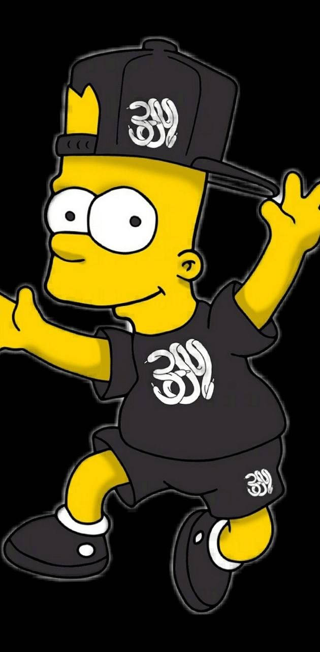 Bart Simpson, black outfit, white graffiti-style logos, HD Phone Wallpaper