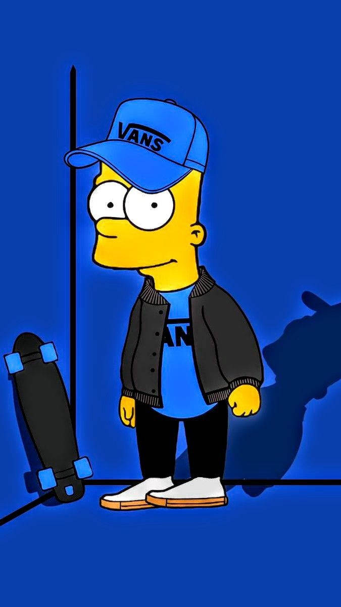 Bart Simpson, blue room, skateboard, SD Phone Wallpaper