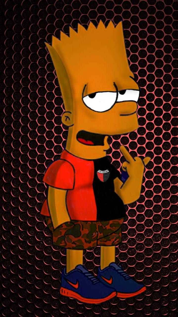 Bart Simpson, red shirt, camouflage shorts, HD Phone Wallpaper