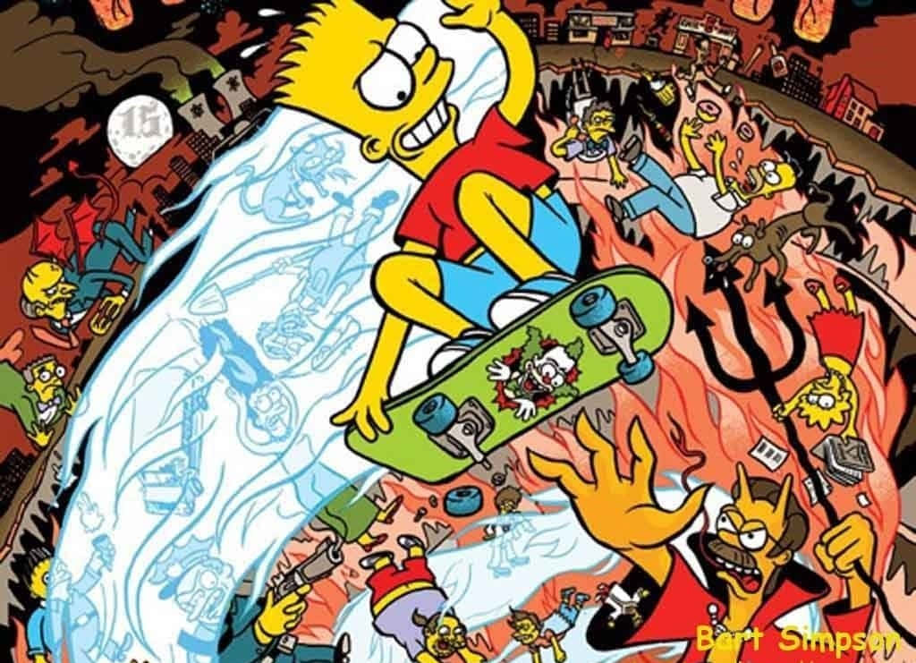 Bart Simpson, skateboard, chaotic hellish scene, SD Desktop Wallpaper