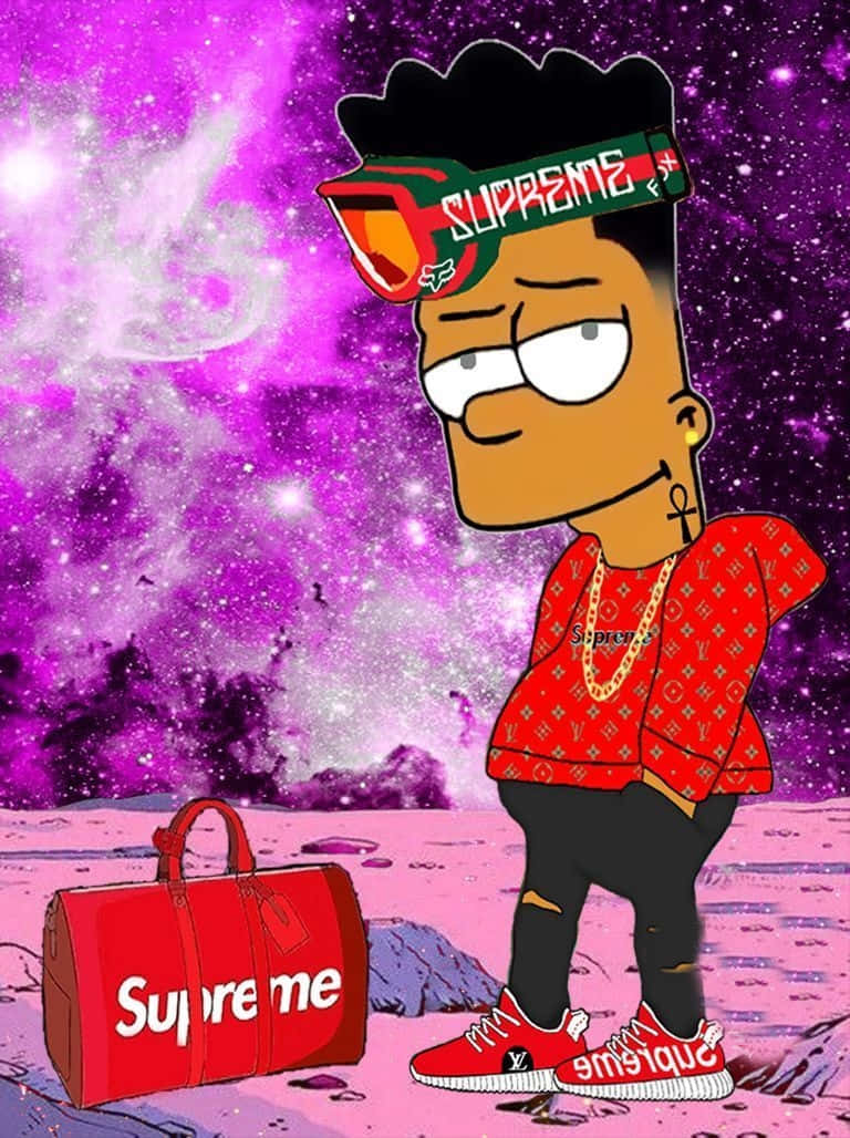Bart Simpson, Supreme gear, pink alien planet, SD Phone Wallpaper