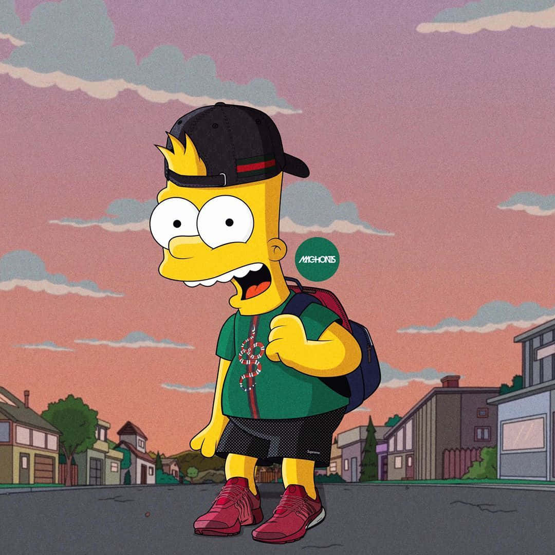 Bart Simpson, trendy streetwear, suburban street, SD Desktop Wallpaper