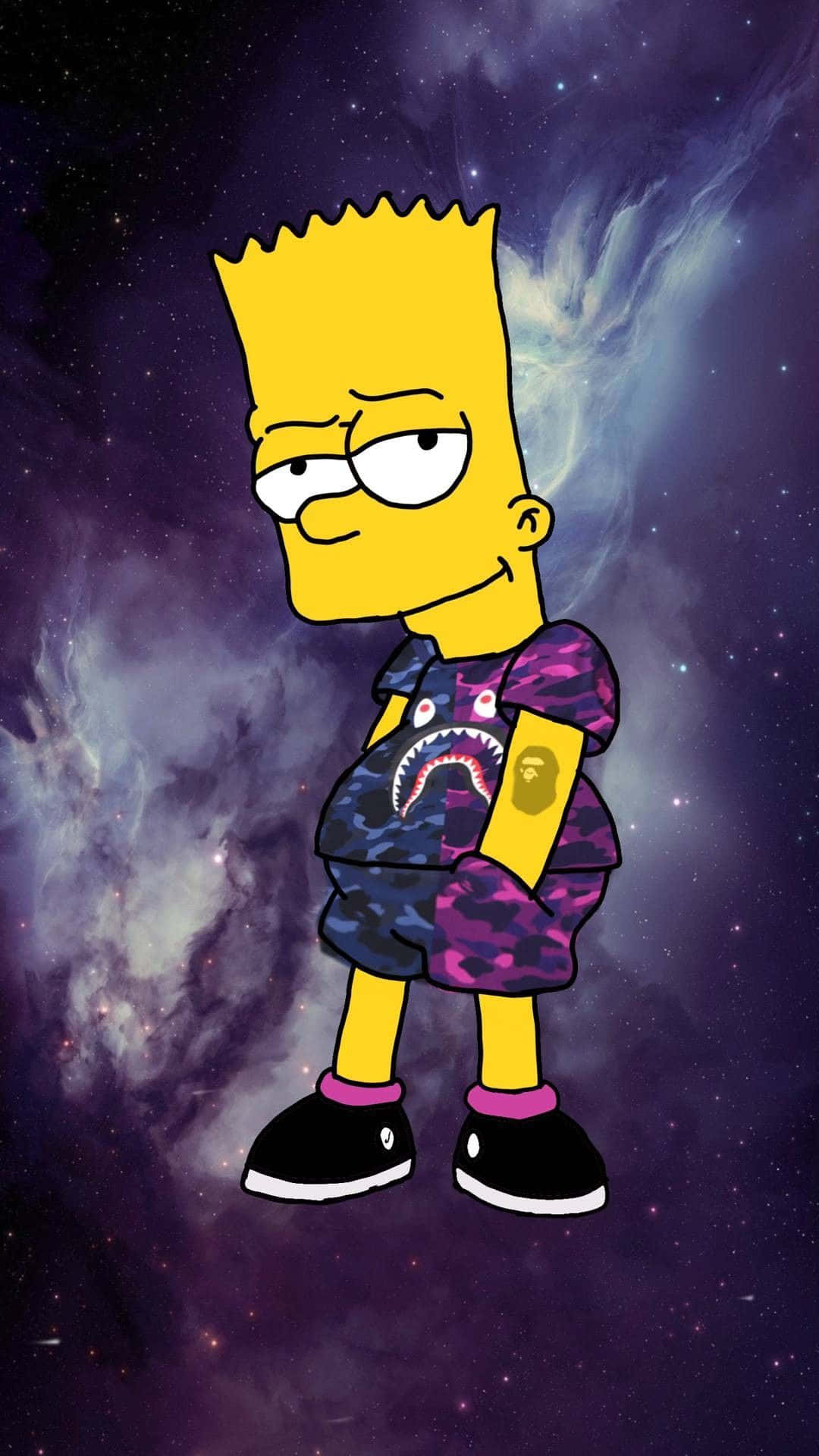 Bart Simpson, psychedelic experience, cosmic nebula, Full HD Phone Wallpaper