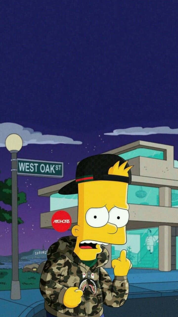 Bart Simpson, camouflage hoodie, black cap, HD Phone Wallpaper