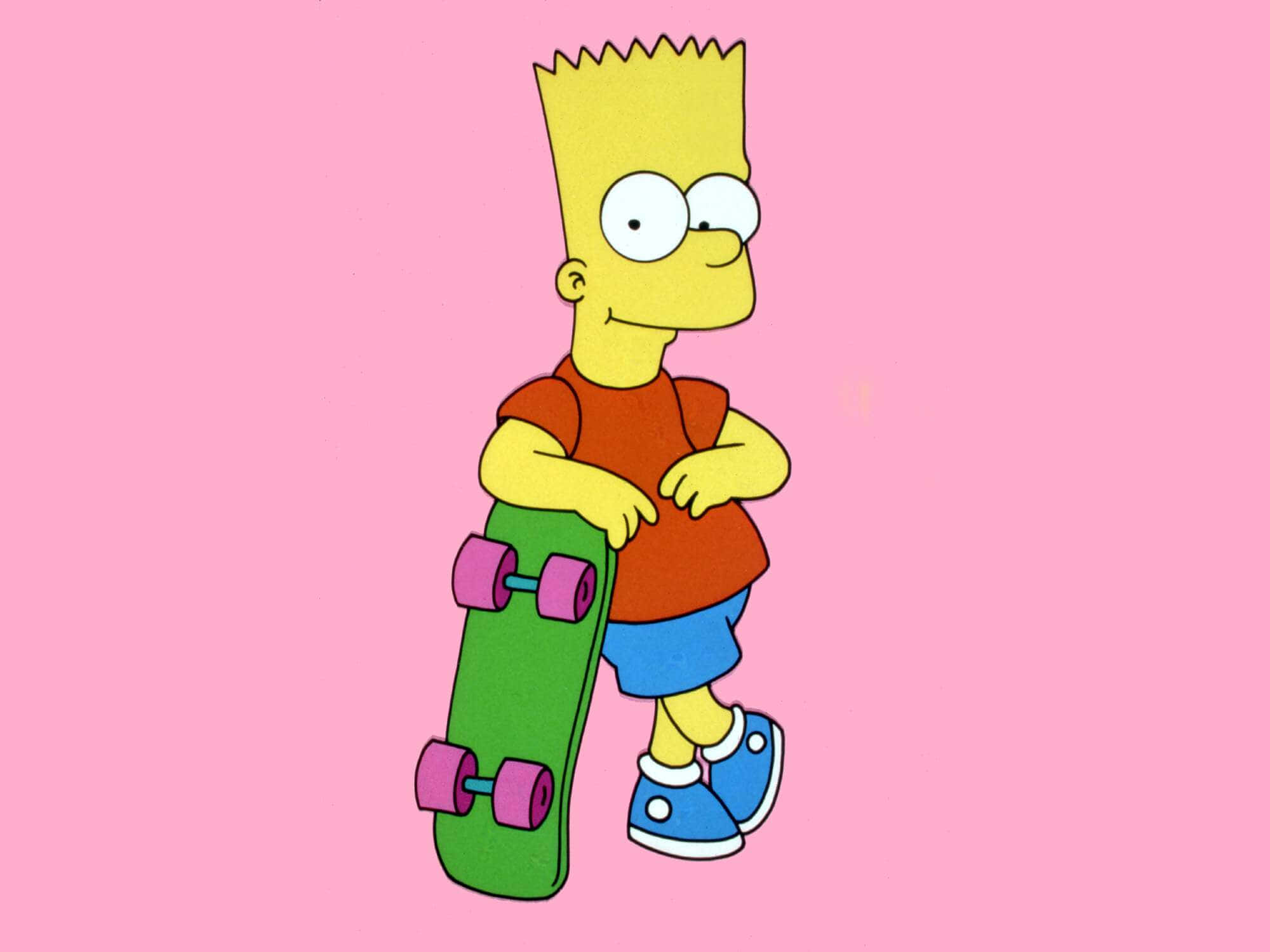 Bart Simpson, green skateboard, solid pink background, Full HD Desktop Wallpaper