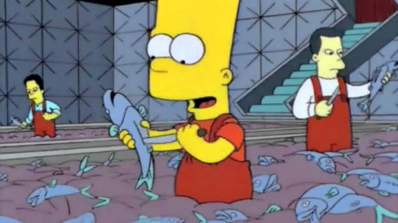Bart Simpson, cartoon fish processing plant, fish, HD Desktop Wallpaper